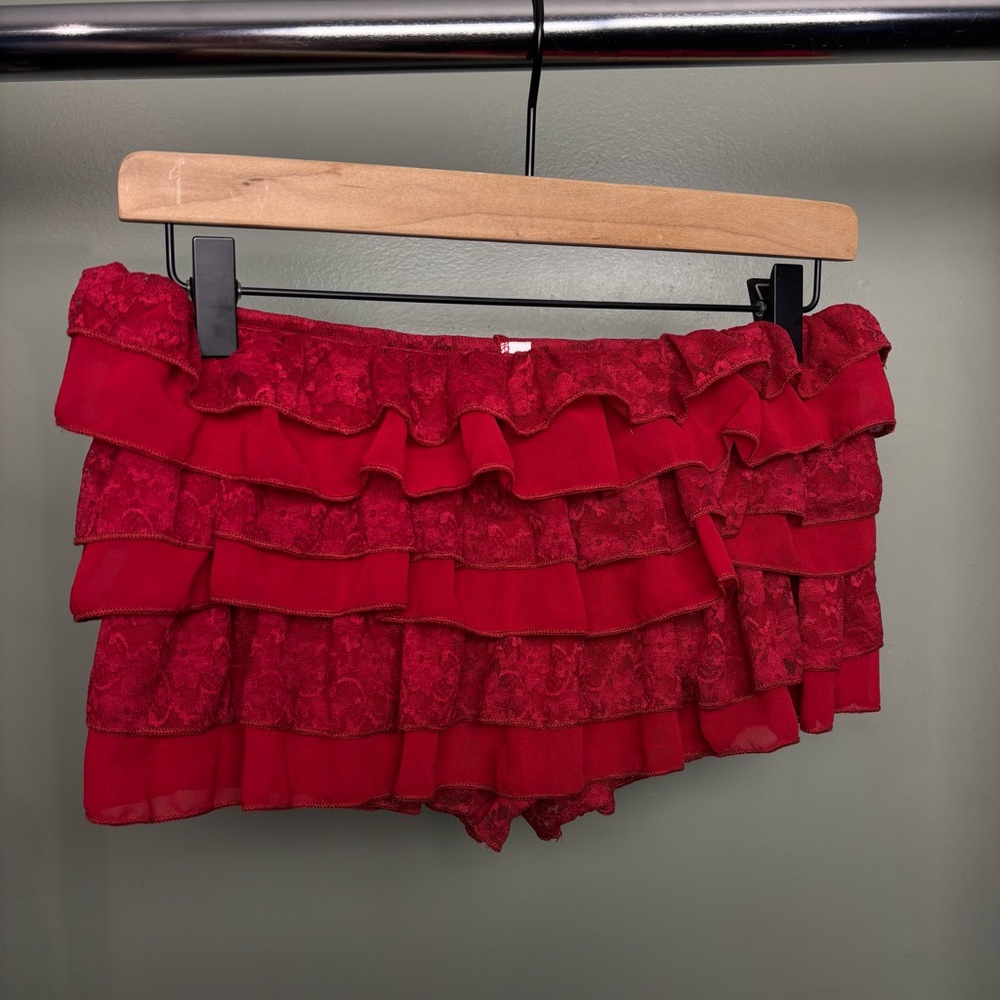 Red Ruffled Lace Micro Shorts